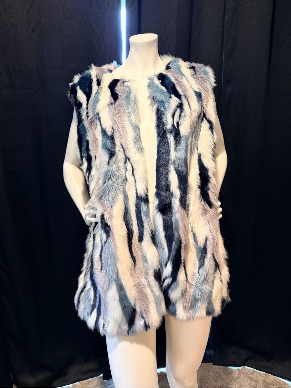 INC International Concepts Navy Coat with Light Blue Faux Fur Trim
